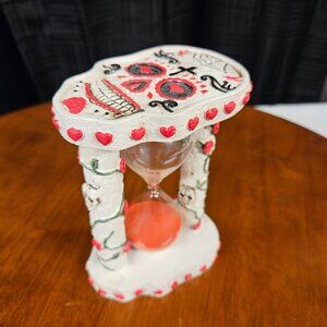 Day of the Dead Candy Skull and Rose Sand timer with Red Sand